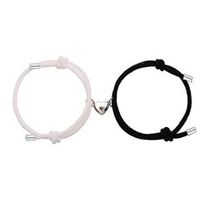 Dlihc 2pcs Magnetic Couples Bracelets for Women Men, Heart-Shaped Magnet Bracelets for Couples, Black and White Matching Bracelets for Best Friend, Magnetic Bracelets for Boyfriend and Girlfriend