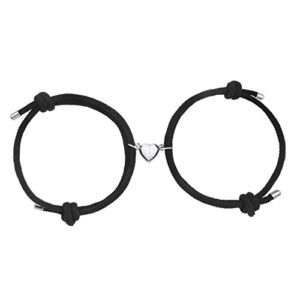 Magnetic Couple Bracelets, Mutual Attraction Bracelets Vows of Eternal Love Jewelry Gifts for Boyfriend Girlfriend Best Friend, Adjustable, #1 Black + Black
