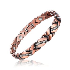 Copper Bracelet for Women Magnetic Arthritis Therapy Bracelets for Pain Crystal Link Chain Charm Jewelry Gift 3500 Gauss Magnets with Adjust Tool Copper