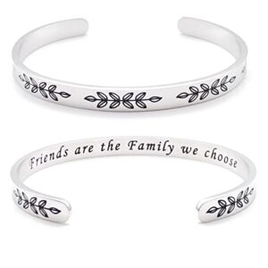 Inspirational Bracelet Cuff Bracelets for Women Stainless Steel Jewelry Bracelets Motivational Bangles Personalized Graduation Gifts for Best Friend (02 Friends are the family we choose)