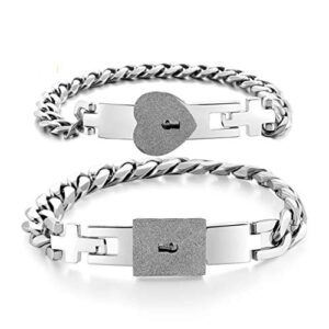 N/A/ Sdsucghsuio 2Pcs Stainless Steel Lover Heart Love Lock Key Bracelet Kit Couple Jewelry Sets
