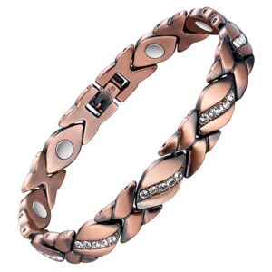 Jecanori Copper Bracelets for Women Magnetic for Lymph Detox,Effective Magnetic for RSI&Carpal Tunnel,99.9% Pure Copper Crystal Bracelets,Jewelry Gift with Adjust Tool