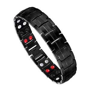 Feraco Mens Magnetic Bracelet Pain Relief for Arthritis Titanium Steel Magnetic Therapy Bracelet with Double Row 4 Elements Magnets