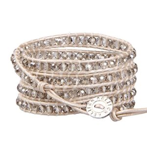 KELITCH Fashion Gray Crystal Beaded 5 Wrap Bracelet On Leather Friendship Bracelets Jewelry for Womens