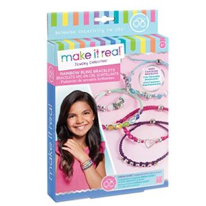 Make It Real – Rainbow Bling Bracelets. DIY Bead & Knot Bracelet Making Kit for Girls. Arts and Crafts Kit to Design and Create Unique Tween Knot Bracelets with Wax Cord, Beads, Charms & Gem Links