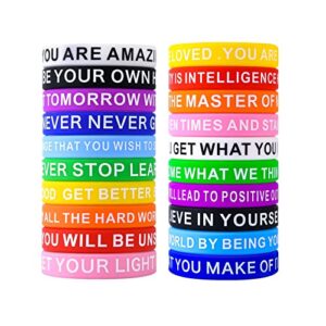 SlocciPro 20 Pieces Motivational Quote Rubber Wristbands Colored Inspirational Silicone Bracelets Stretch Unisex Wristbands for Men Women Teens, 20 Styles