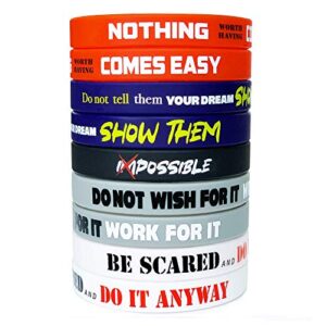 RUANJAI 12-Pack Motivational Wristbands for Men, Women & Teens, 12x8” Silicone Rubber Bracelets with Inspirational Quotes, Unisex Adult Wristbands, 5 Unique Designs, 12 Pack